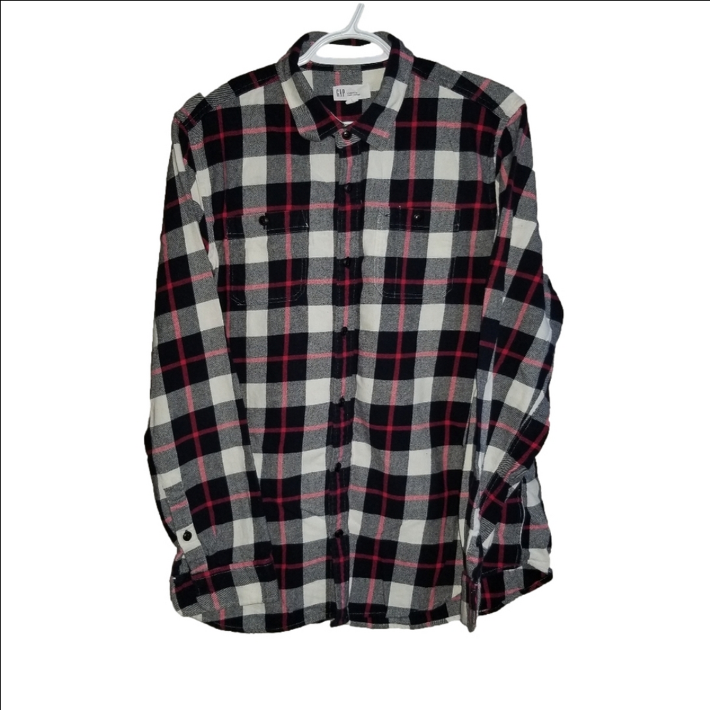 Gap Standard Fit Plaid Flannel Long Sleeve Button Up Label Reads Size Large